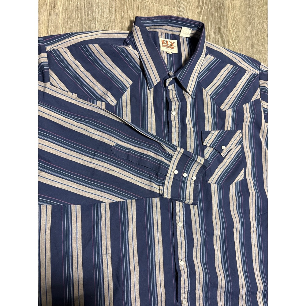 Ely Cattleman Mens XXL Blue Striped Western Pearl Snap Long Sleeve Shirt
